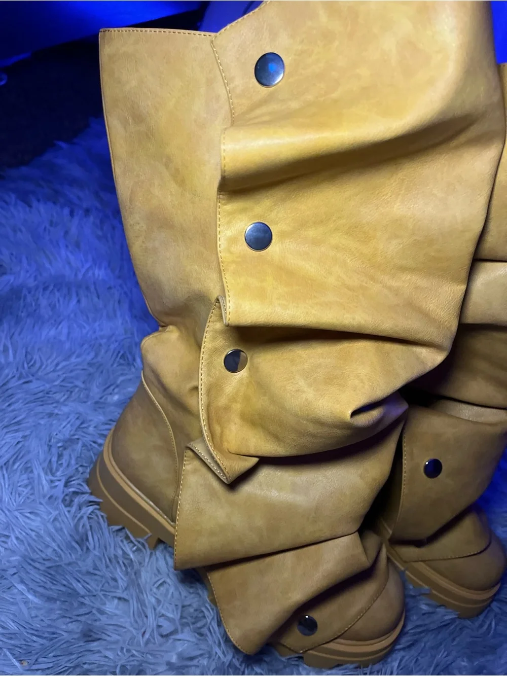 Slouchy Yellow Tan Women's Platform Boots